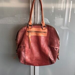 Anthropologie Holding Horses Boho Satchel Leather Bag, Two Tone, Vintage Look